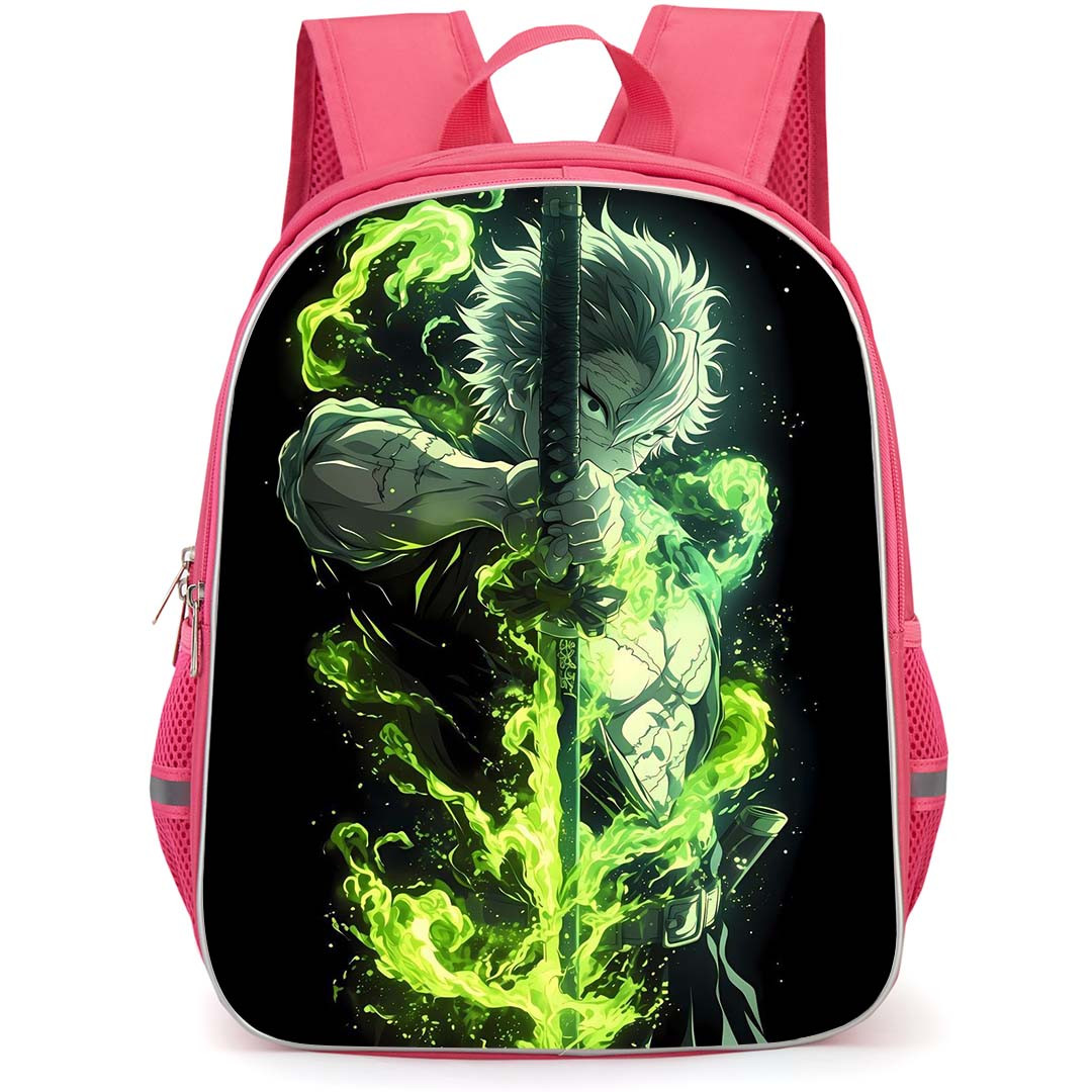 Demon Slayer Sanemi Shinazugawa Backpack StudentPack - Sanemi Shinazugawa Sword Pointing Down Green Smoke