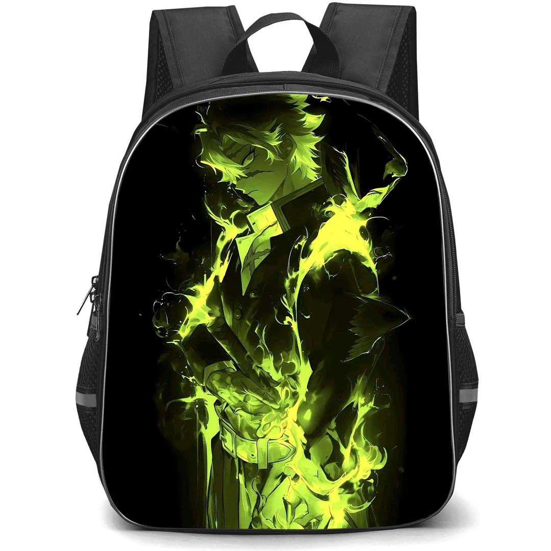 Demon Slayer Sanemi Shinazugawa Backpack StudentPack - Sanemi Shinazugawa Yellow Green Black Background