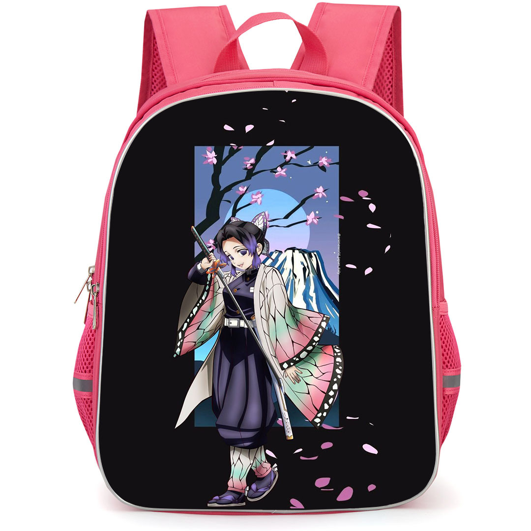 Demon Slayer Shinobu Kocho Backpack StudentPack - Shinobu Kocho Cartoon Art Mount Fuji Background