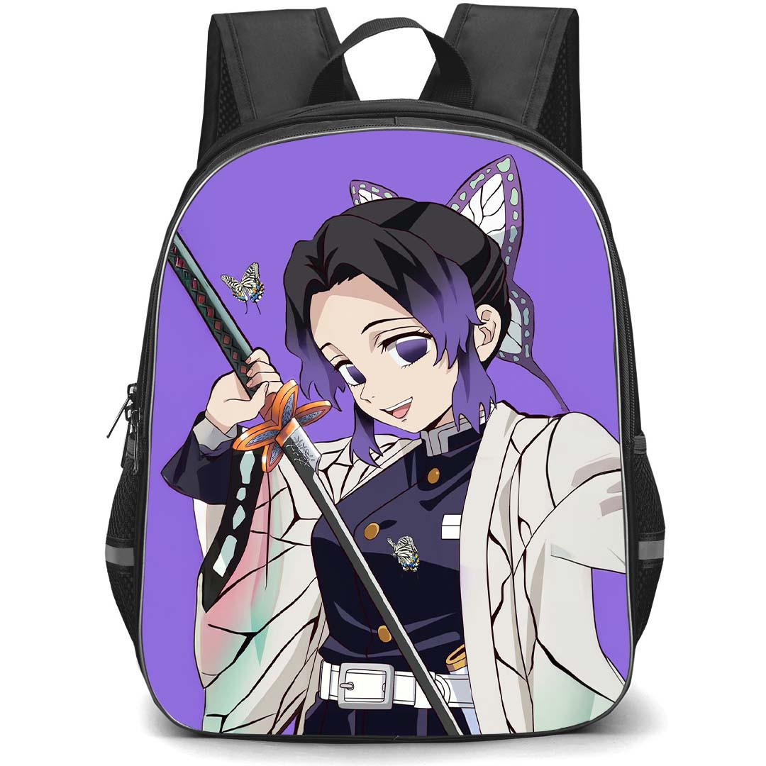 Demon Slayer Shinobu Kocho Backpack StudentPack - Shinobu Kocho Cartoon Art Purple Background
