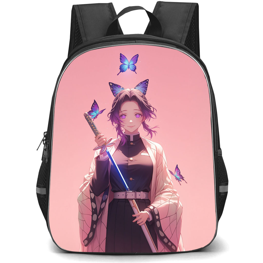 Demon Slayer Shinobu Kocho Backpack StudentPack - Shinobu Kocho Glowing Pink Background