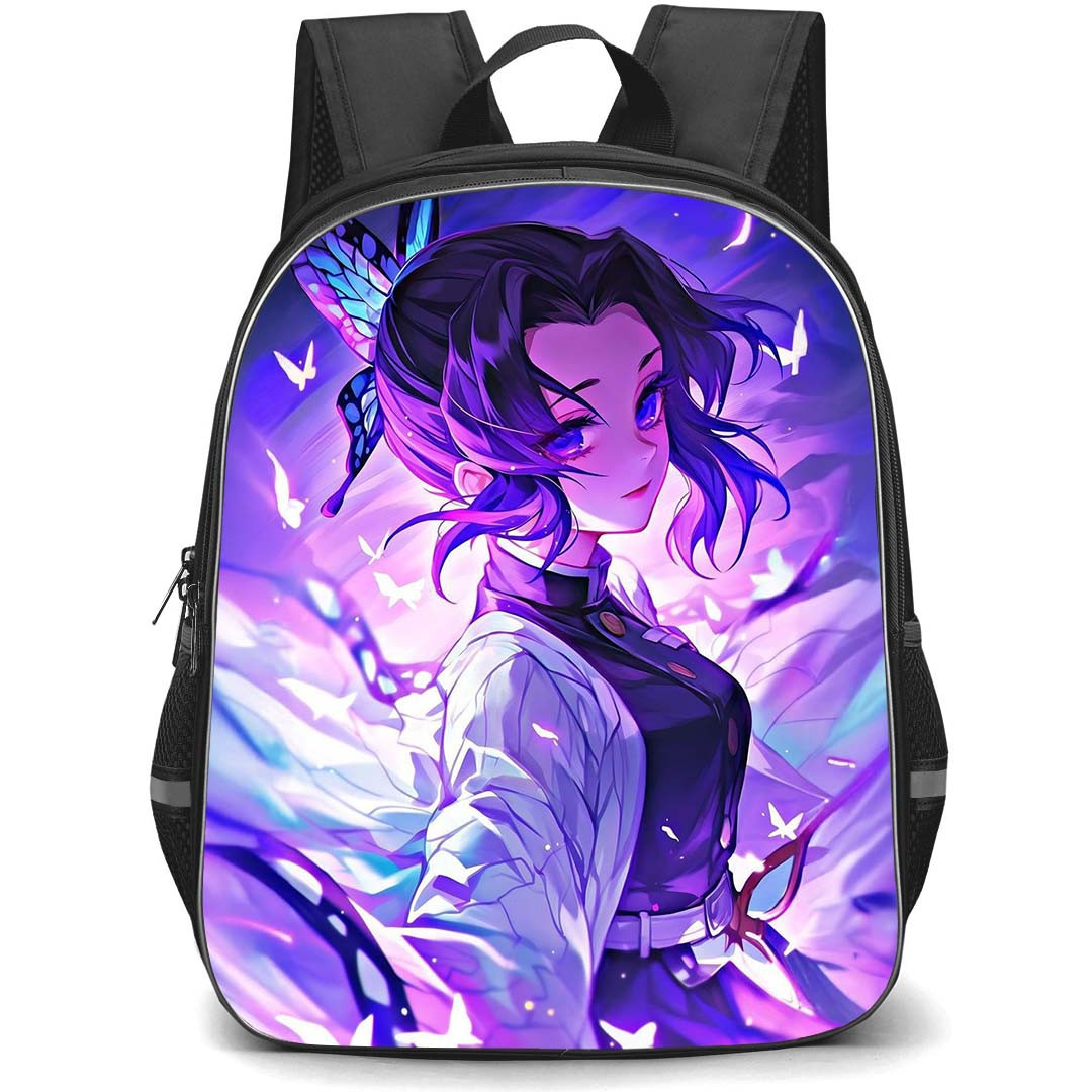 Demon Slayer Shinobu Kocho Backpack StudentPack - Shinobu Kocho Portrait Glowing Purple Background