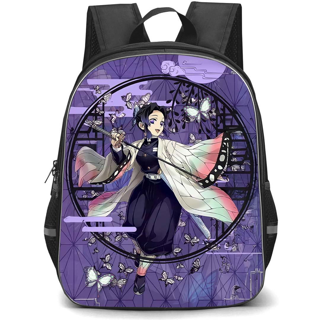 Demon Slayer Shinobu Kocho Backpack StudentPack - Shinobu Kocho Purple Abstract Background