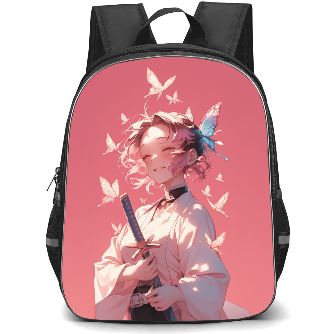 Demon Slayer Shinobu Kocho Backpack StudentPack - Shinobu Kocho Smiling Pink Background
