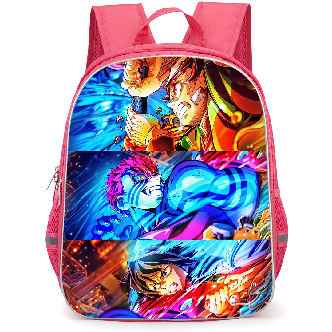 Demon Slayer Kimetsu No Yaiba Backpack School Bag StudentPack - Demon Slayer Kimetsu No Yaiba Tanjiro Kamado And Giyu Tomioka Vs Akaza Anime Art Poster