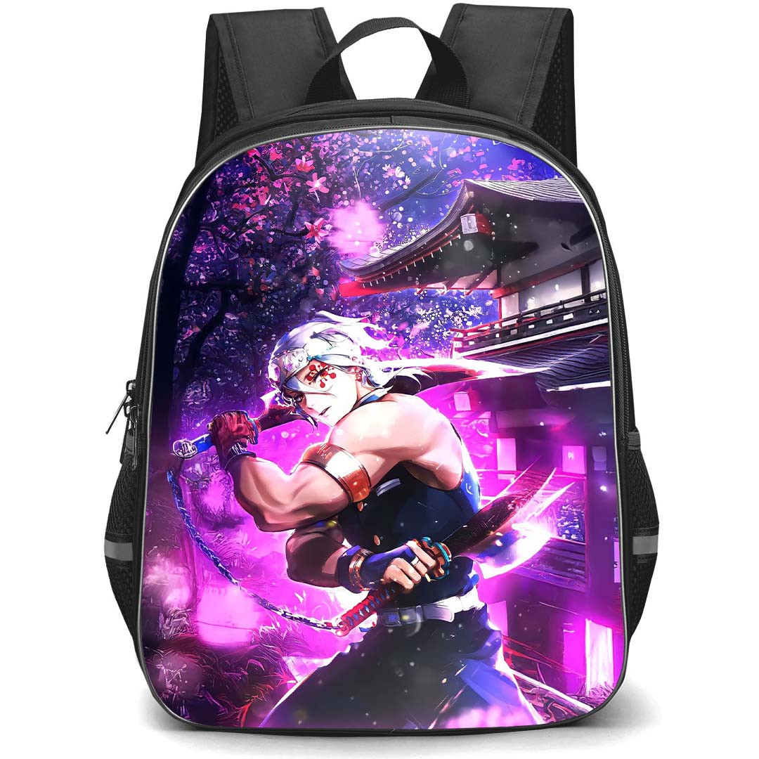 Demon Slayer Uzui Tengen Backpack StudentPack - Uzui Tengen Temple And Cherry Blossoms Background