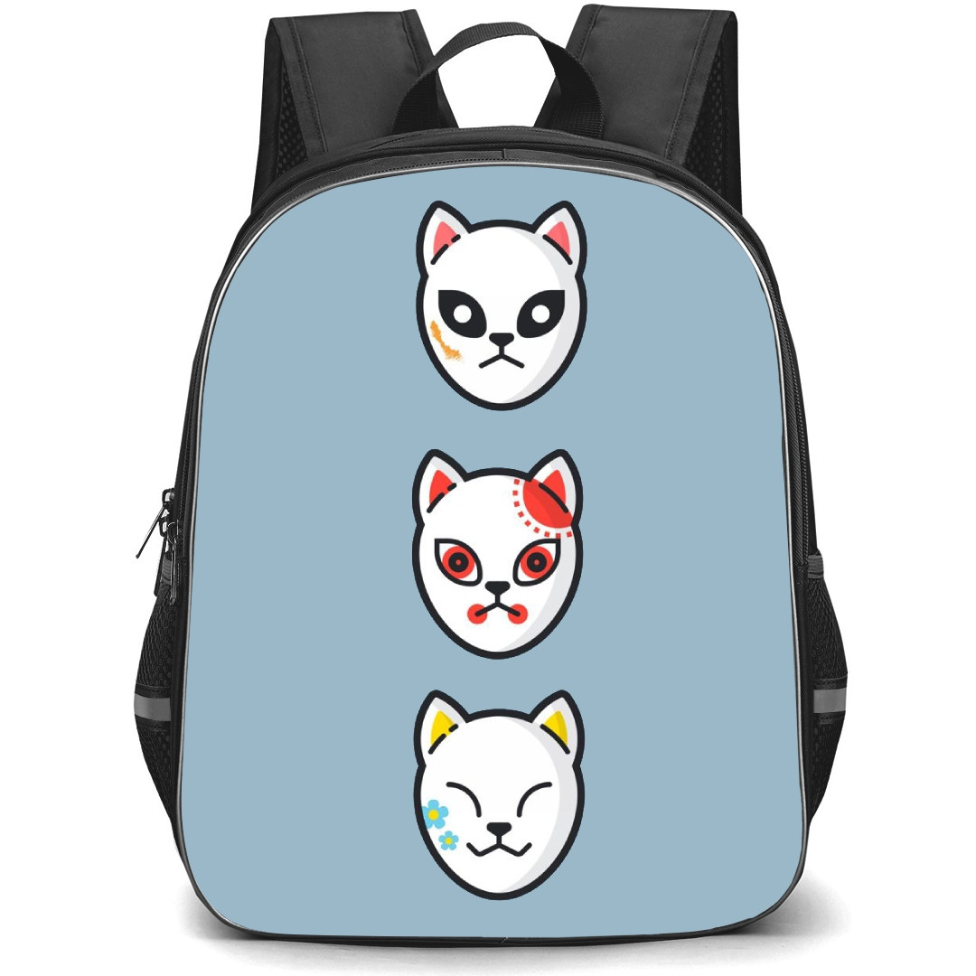 Demon Slayer Backpack StudentPack - Warding Masks On Blue Background