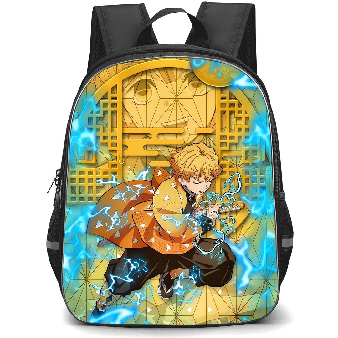 Demon Slayer Zenitsu Agatsuma Backpack StudentPack - Zenitsu Agatsuma Agatsuma Closed Eyes Abstract Yellow Background