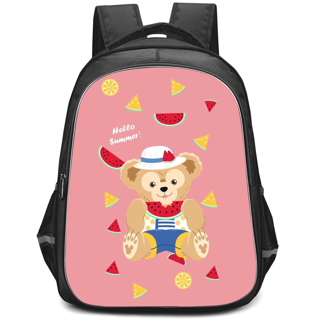 Duffy And Friends Duffy Backpack StudentPack - Duffy Sitting On Summer Fruits Pink Background