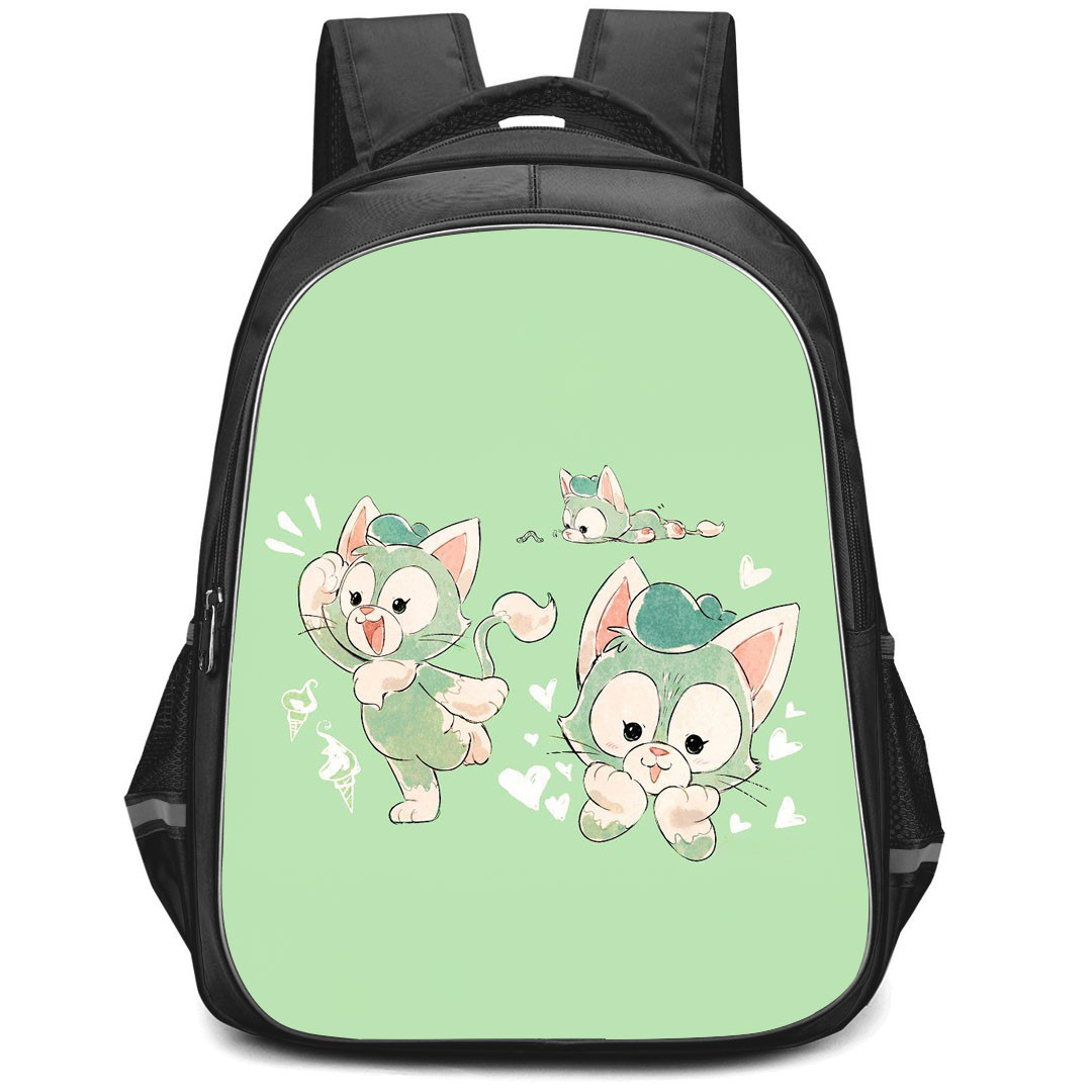 Duffy And Friends Gelatoni Backpack StudentPack - Gelatoni Cute Cat Drawing On Green Background