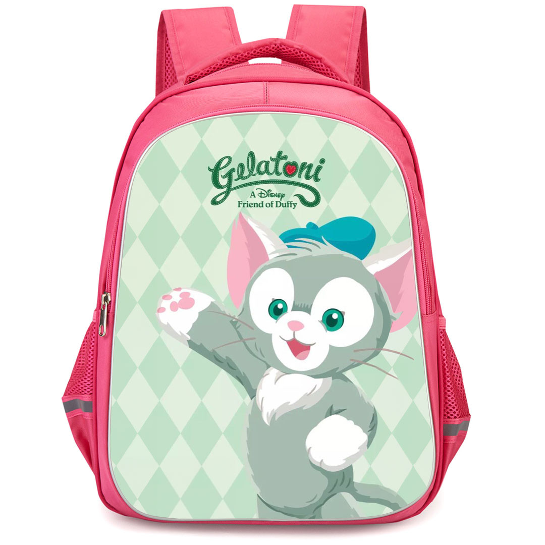 Duffy And Friends Gelatoni Backpack StudentPack - Gelatoni Standing On Green Diamond Shape Background