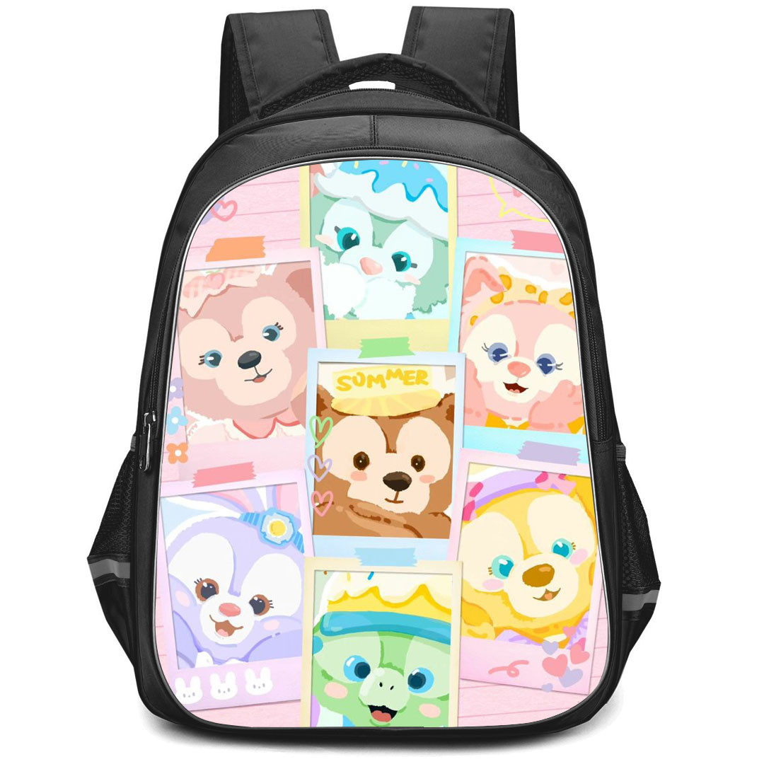 Duffy And Friends Backpack StudentPack - Duffy And Friends Polaroid Picture On Pink Background