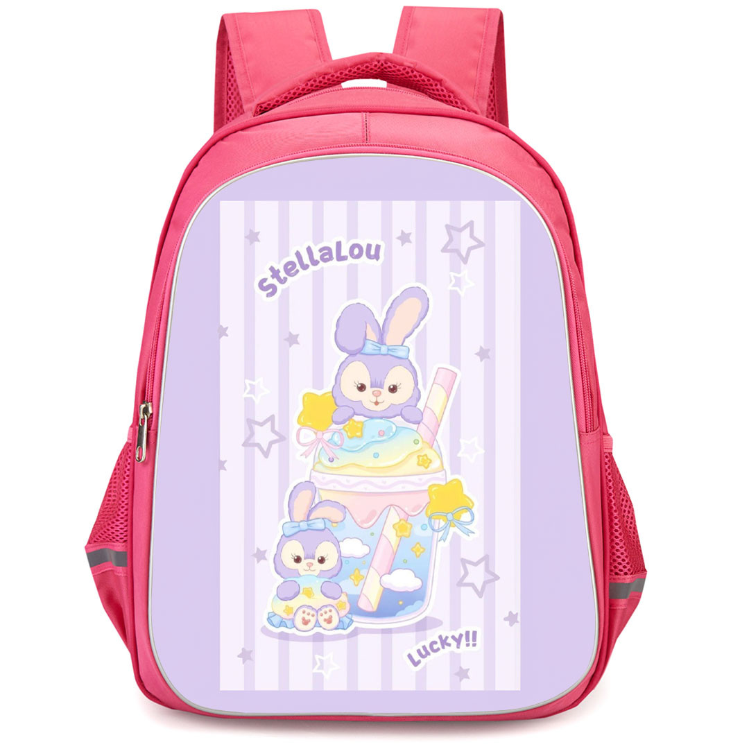 Duffy And Friends StellaLou Backpack StudentPack - StellaLou Drinks On Purple White Background