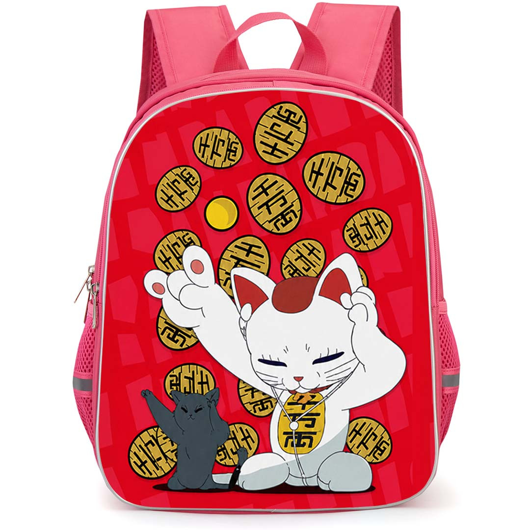 Dan Da Dan Lucky Cat Backpack School Bag StudentPack - Lucky Cat Maneki Neko Wealth And Prosperity Art On Red Background