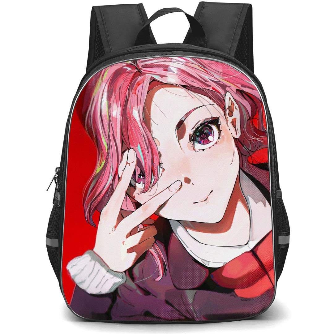 Dandadan Aira Shiratori Backpack StudentPack - Aira Shiratori showing Peace Sign