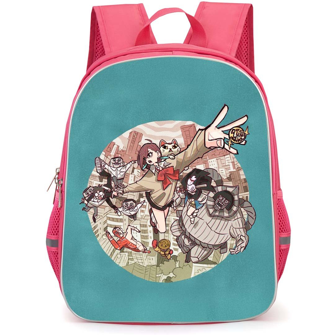 Dandadan Backpack StudentPack - Dandadan Characters Flying Chased by Monsters