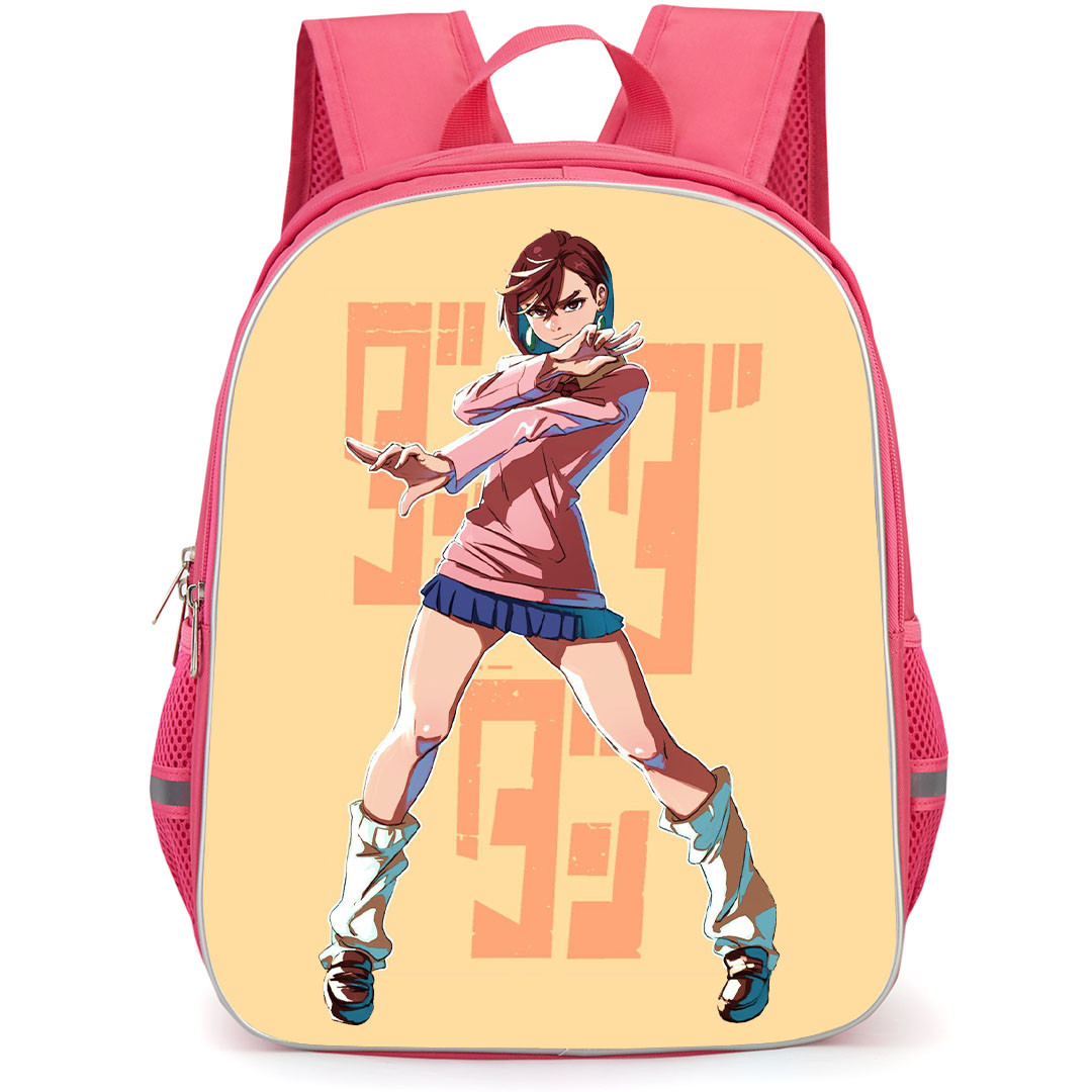 Dandadan Momo Ayase Backpack StudentPack - Momo Ayase Fight Pose On Yellow Background