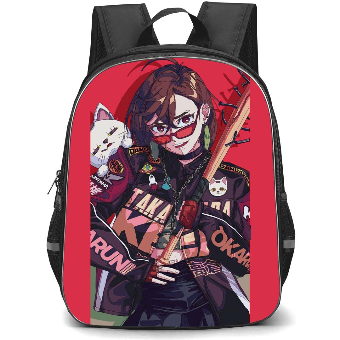 Dandadan Momo Ayase Backpack StudentPack - Momo Ayase Holding Bat On Red Background