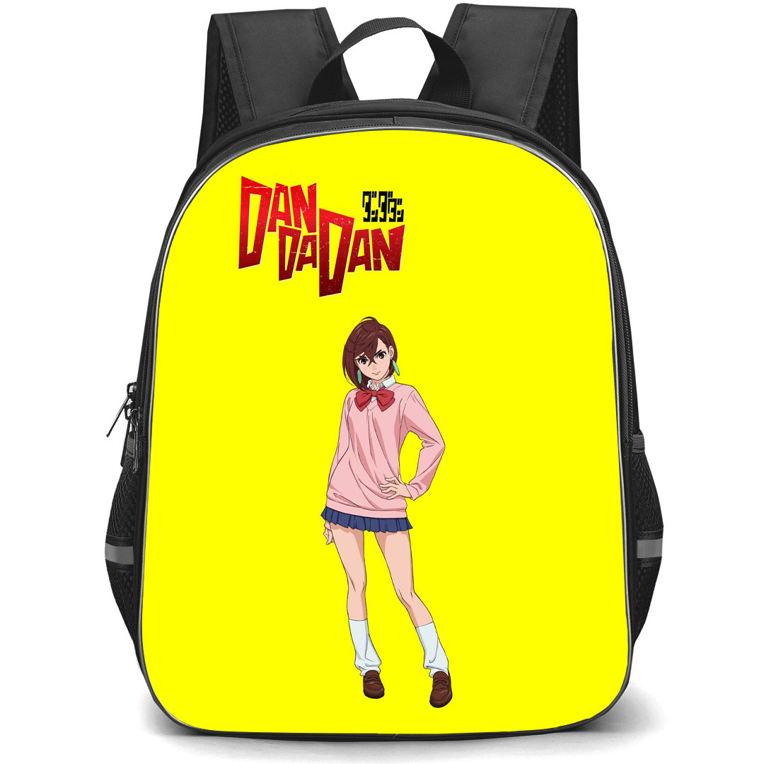 Dandadan Momo Ayase Backpack StudentPack - Momo Ayase Standing On Yellow Background