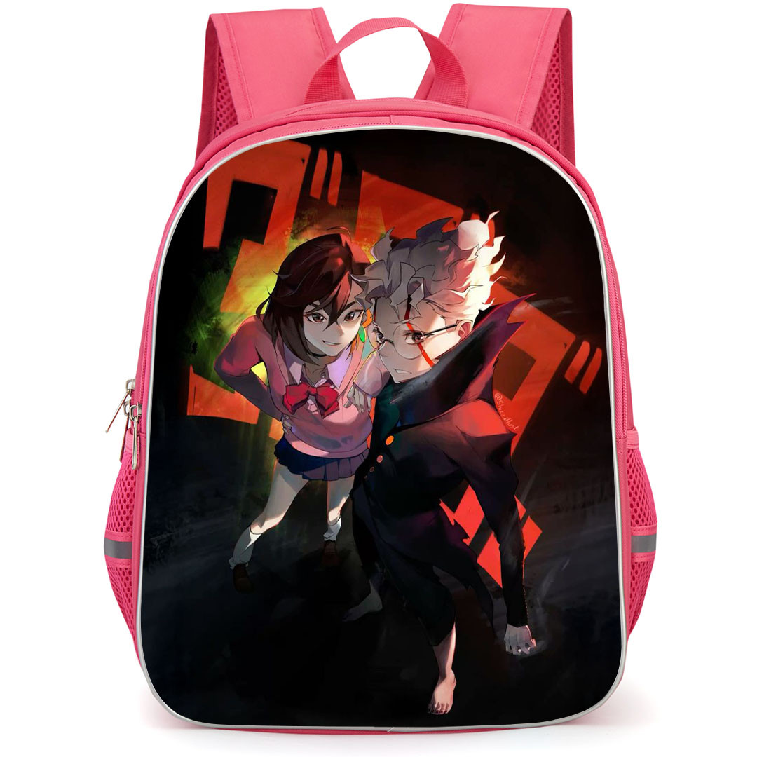 Dandadan Backpack StudentPack - Dandadan Ayase Momo and Jin Enjoji Standing Red Font Background