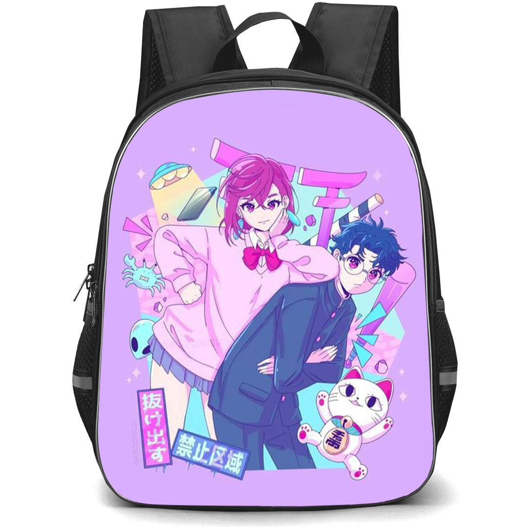 Dandadan Backpack StudentPack - Dandadan Ayase Momo And Okarun Purple Background