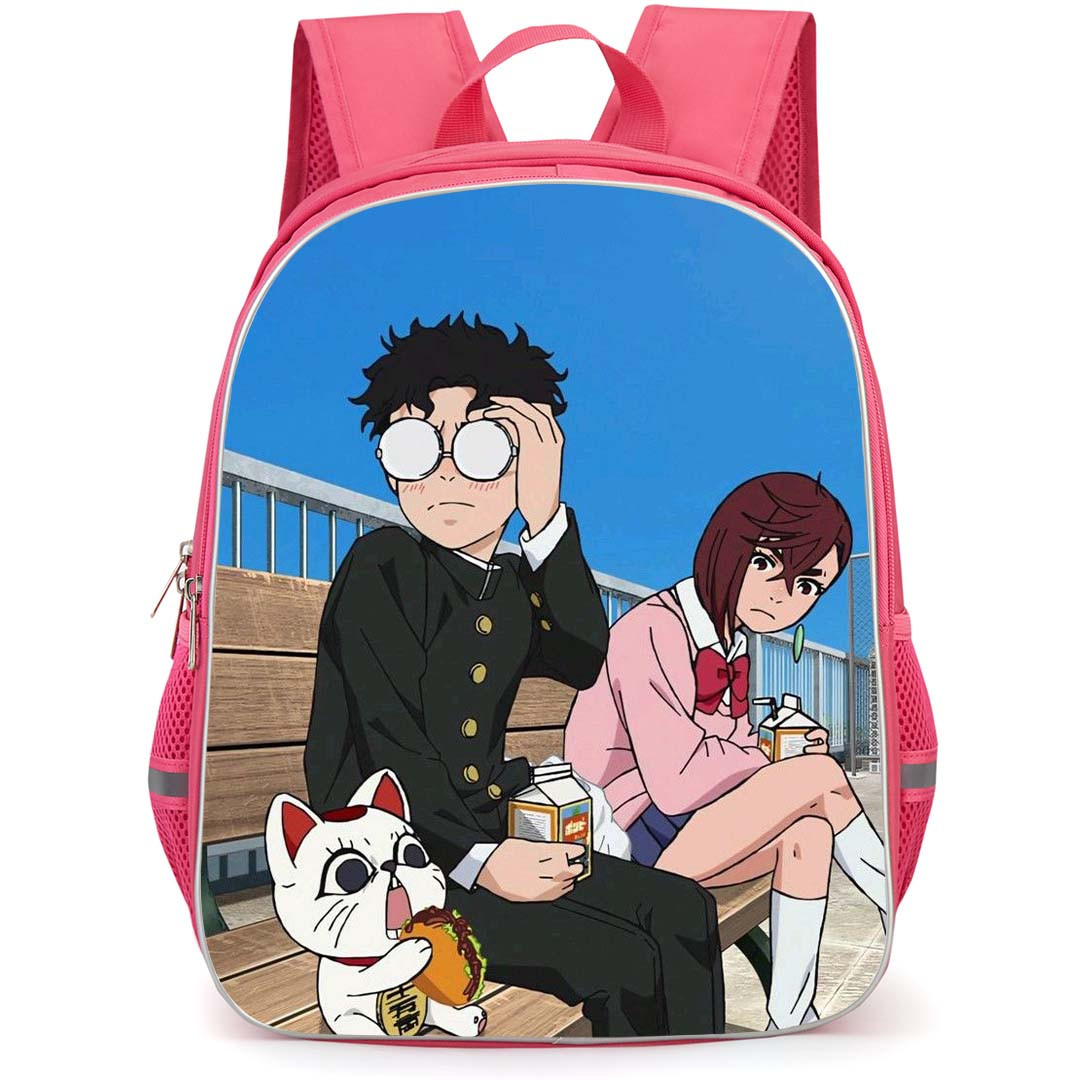 Dandadan Backpack StudentPack - Dandadan Ayase Momo And Okarun Sitting On A Bench