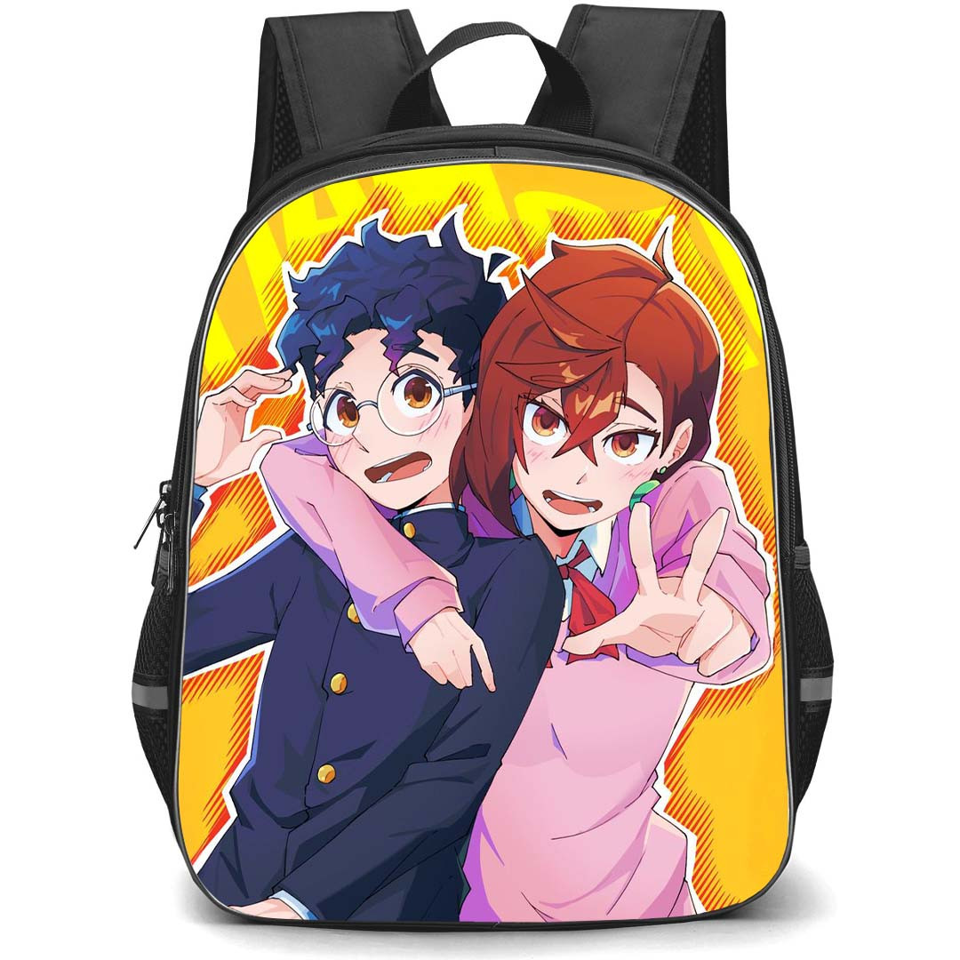 Dandadan Backpack StudentPack - Dandadan Ayase Momo And Okarun Yellow Background