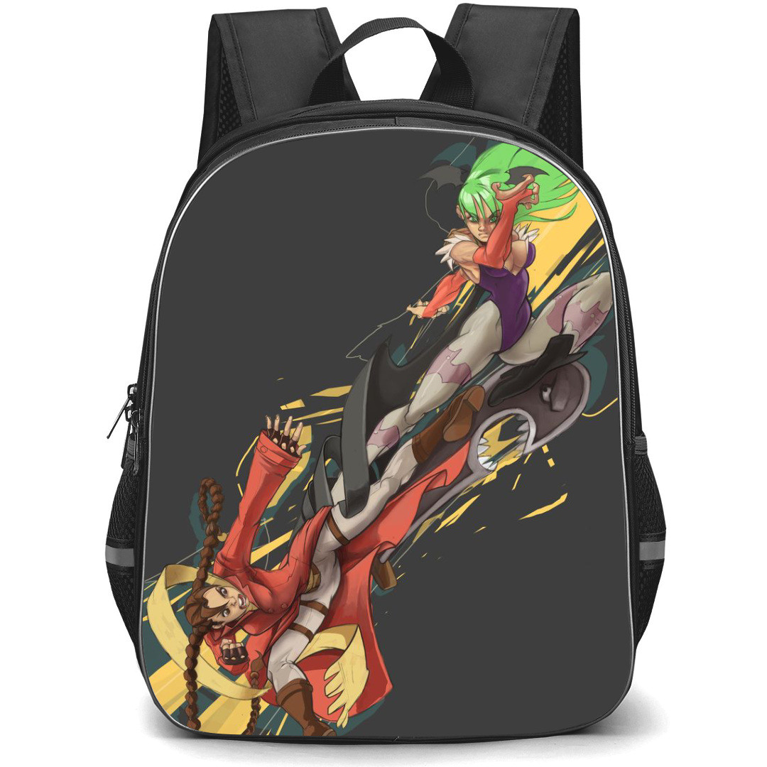 Darkstalkers Anita Backpack StudentPack - Anita & Morrigan Kicking Each Other Gray Background