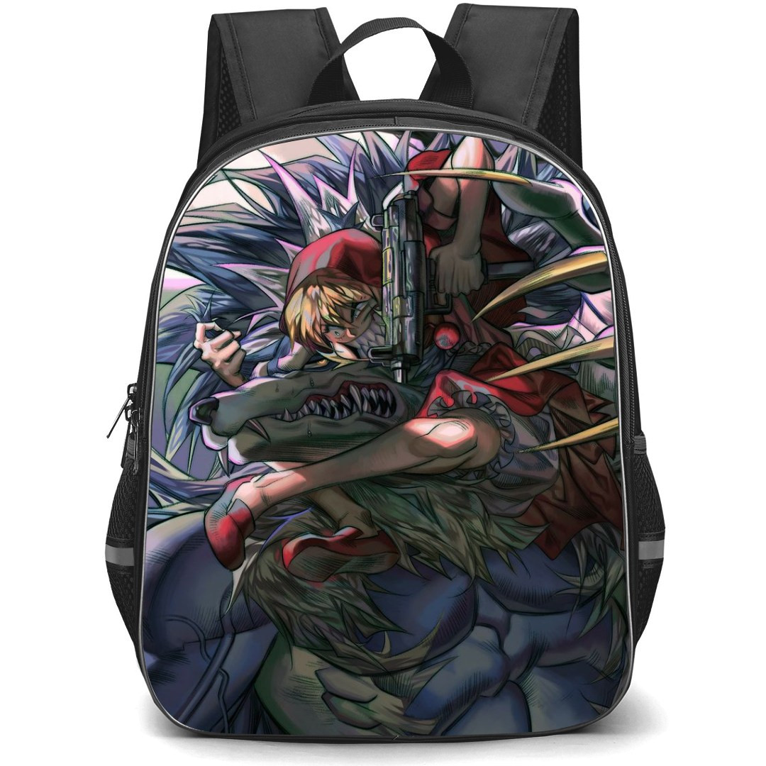 Darkstalkers Baby Bonnie Hood Backpack StudentPack - Baby Bonnie Hood Pointing the Gun to Jon Talbain Poster