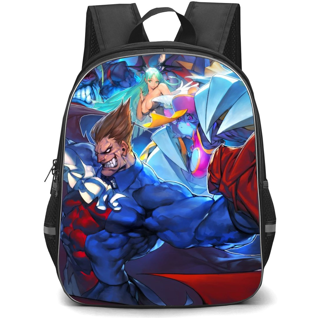 Darkstalkers Backpack StudentPack - Characters Side Angle Cartoon Collage
