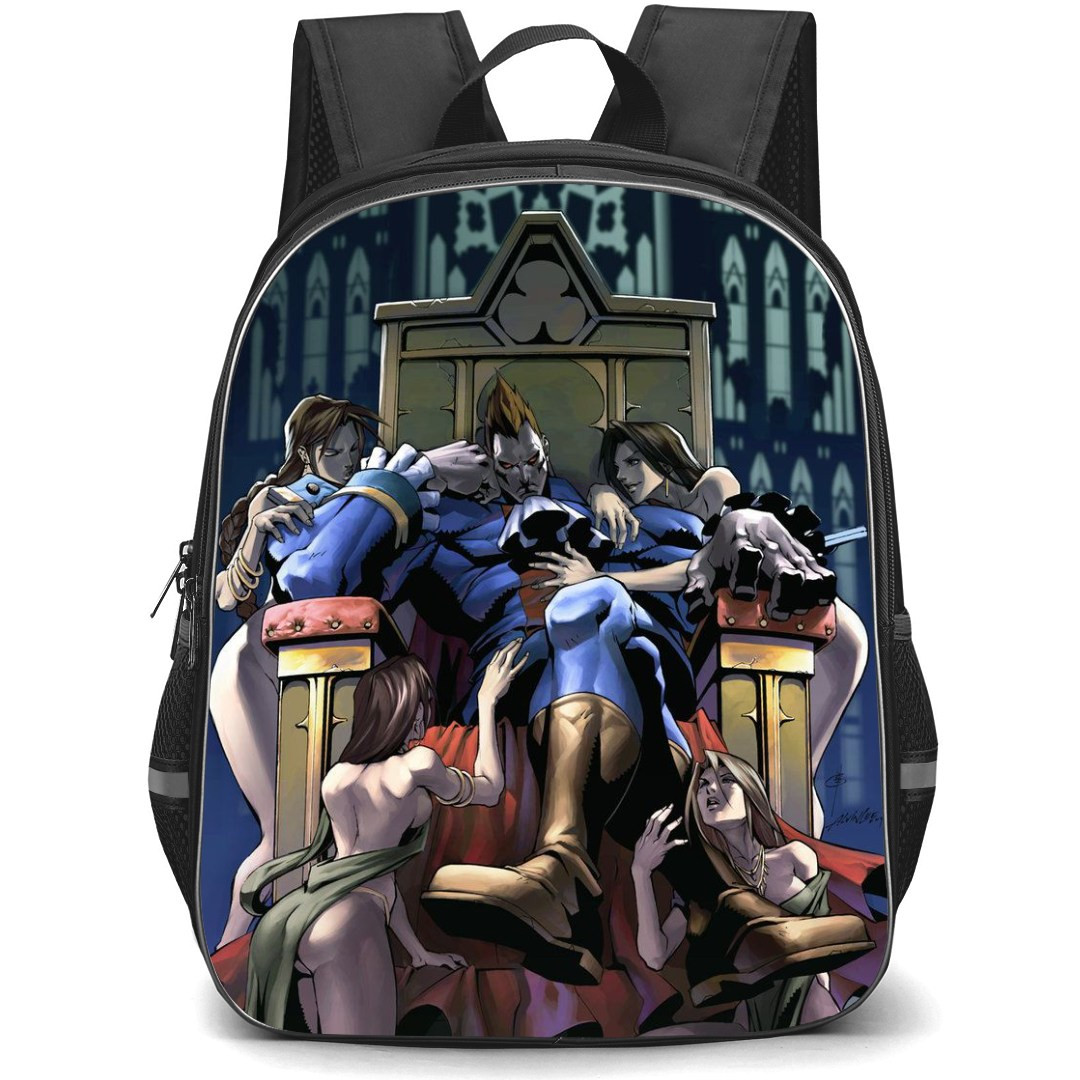 Darkstalkers Demitri Maximoff Backpack StudentPack - Demitri Maximoff Sitting on a Chair with Girls