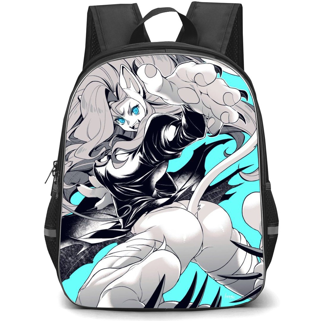 Darkstalkers Felicia Backpack StudentPack - Felicia Grayscale Comic Art Aqua Green Background