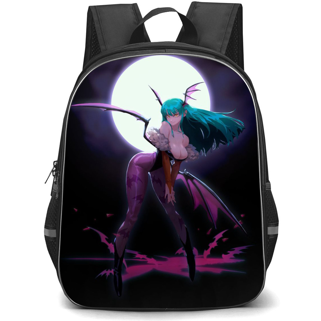 Darkstalkers Morrigan Backpack StudentPack - Morrigan Aensland Hands on Leg Pose Full Moon Background