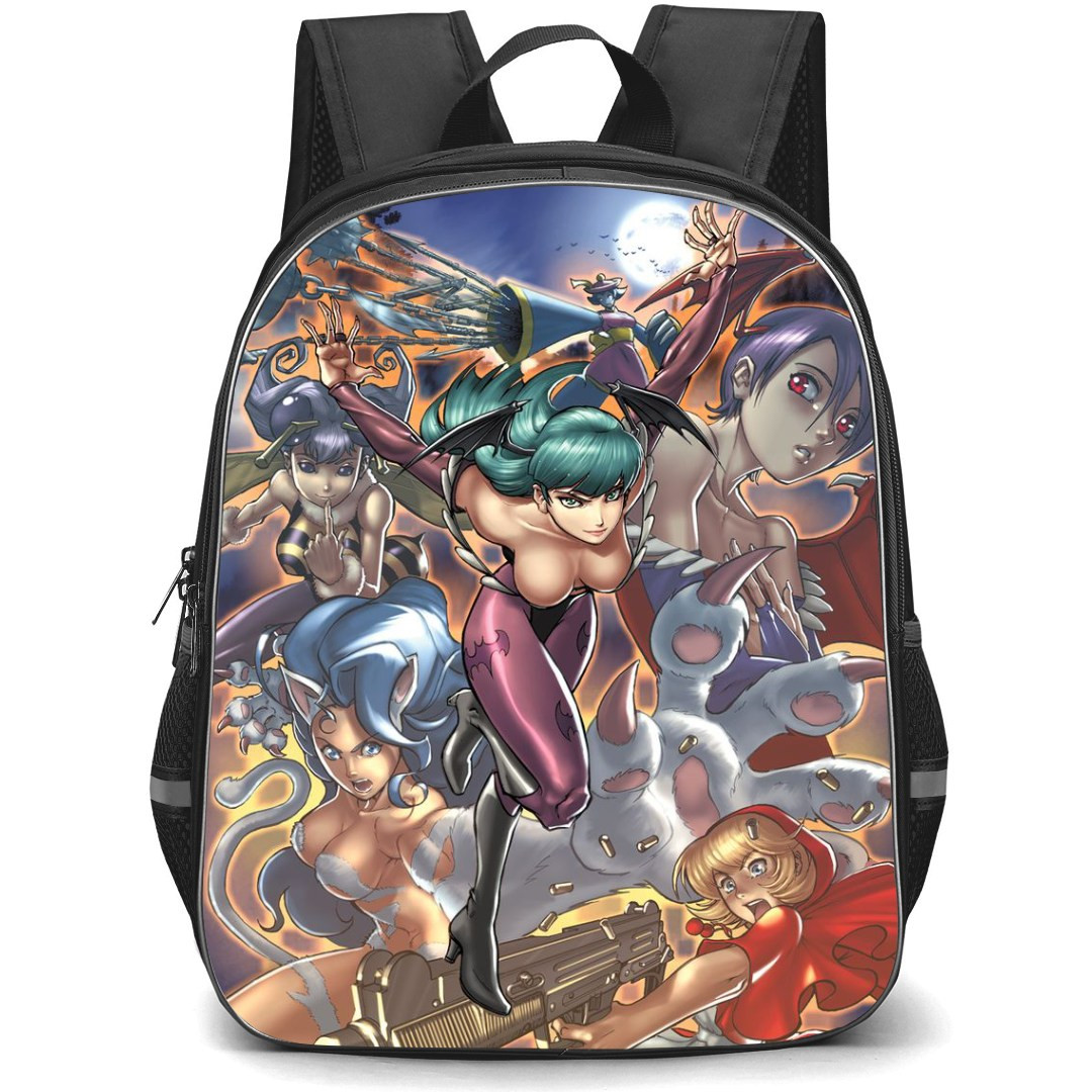 Darkstalkers Morrigan Backpack StudentPack - Morrigan Running in the Center Collage Background