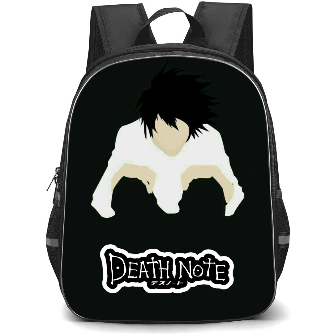 Death Note L Backpack StudentPack - L Sitting Minimalist On Black Background