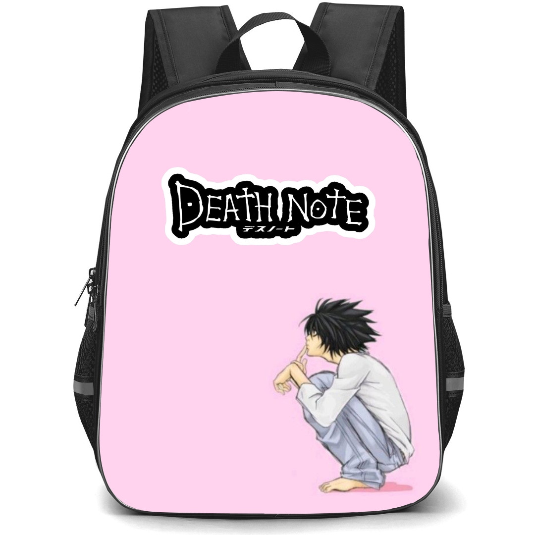 Death Note L Backpack StudentPack - Comic Series L Sitting On Pink Background