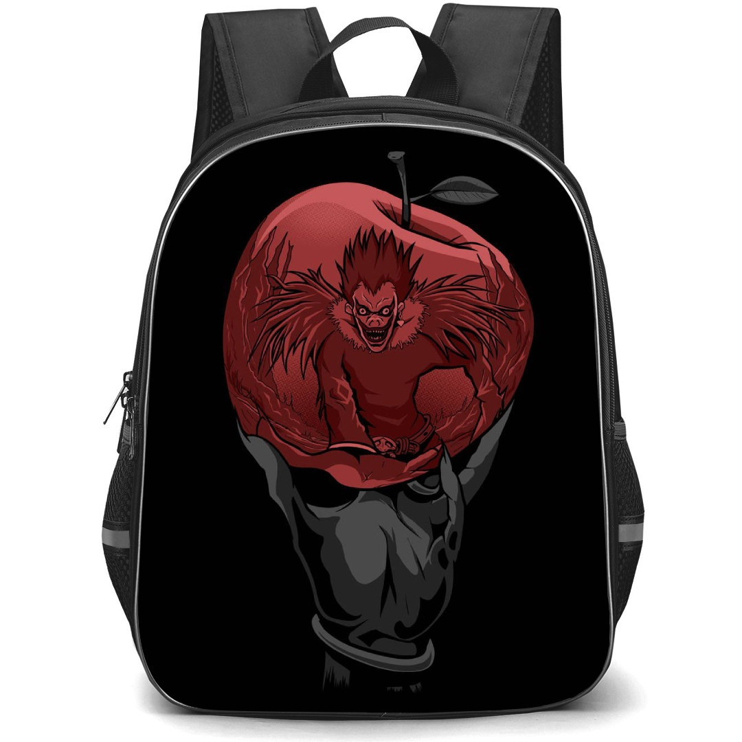 Death Note Ryuk Backpack StudentPack - Ryuk Taking Apple On Black Background