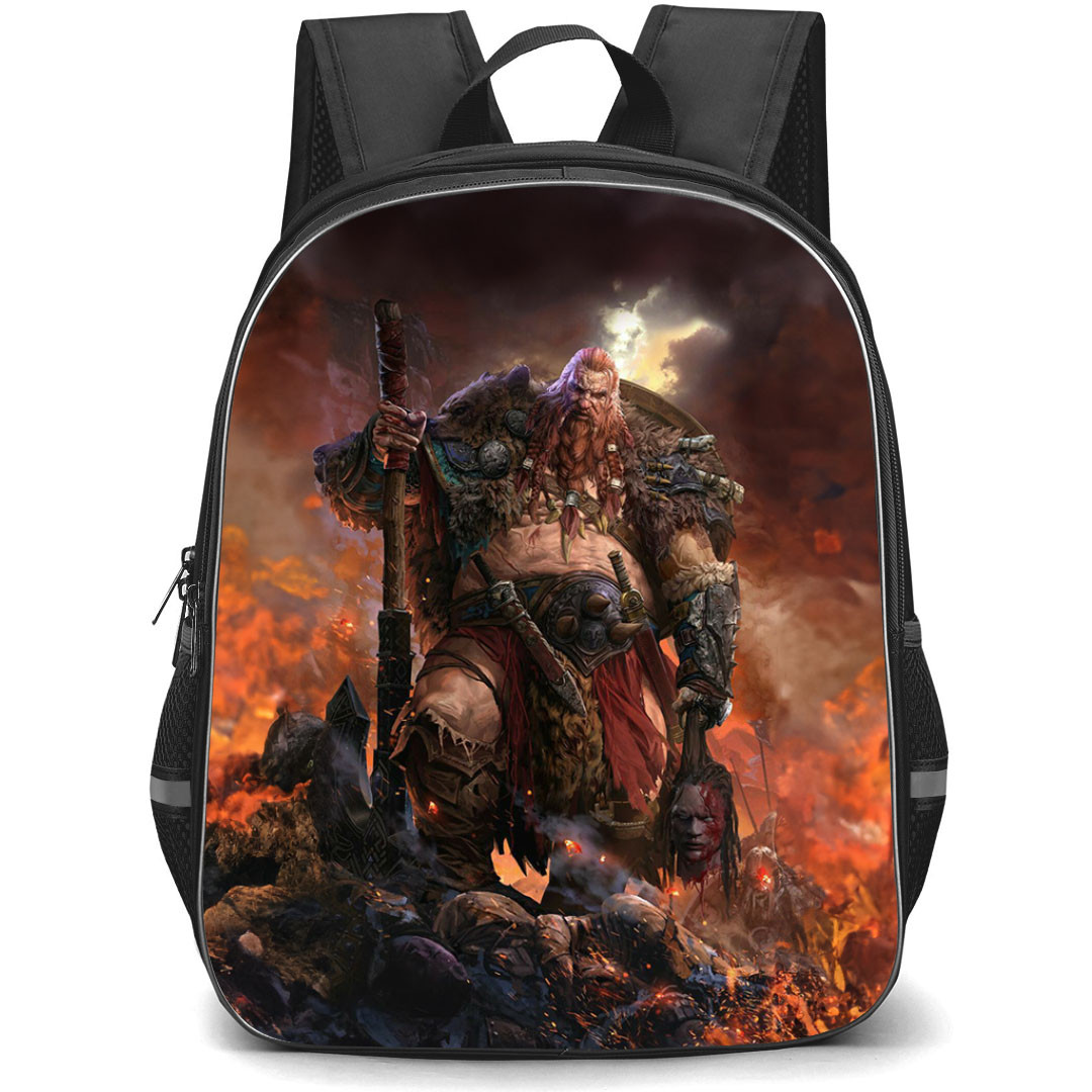 Diablo 4 Barbarian Backpack StudentPack - Fierce Barbarian Holding A Head