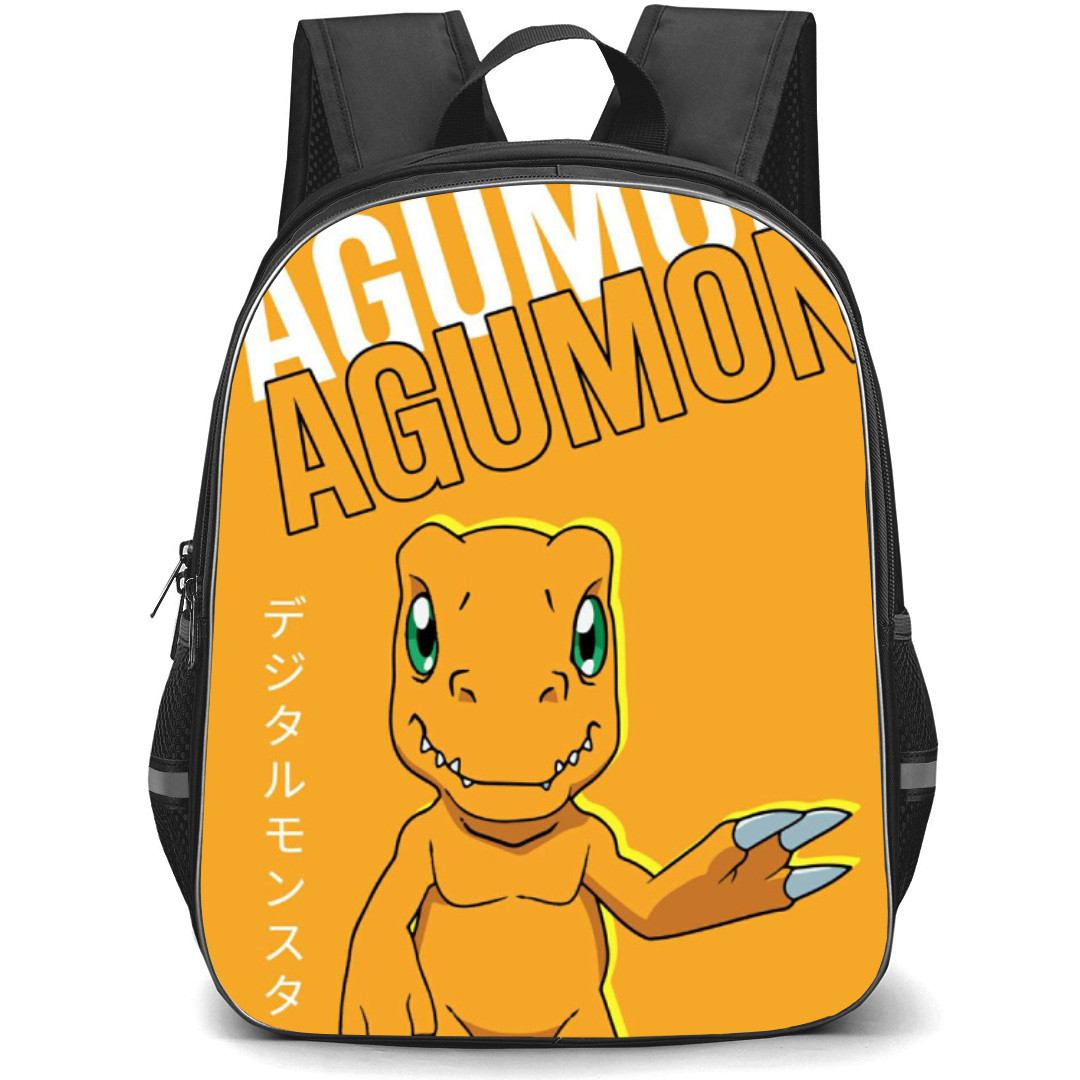 Digimon Agumon Backpack StudentPack - Agumon Waving Portrait Poster In Orange Background