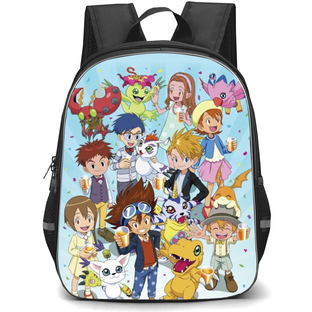 Digimon Backpack StudentPack - Characters Celebrating In Blue Background Poster