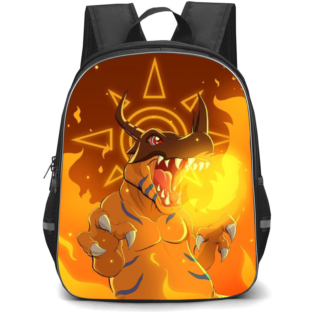 Digimon Greymon Backpack StudentPack - Greymon Fire Attack In Maroon Background