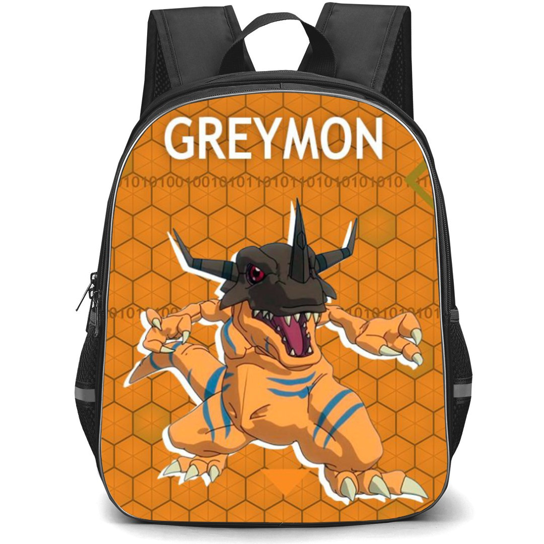 Digimon Greymon Backpack StudentPack - Greymon Portrait Poster In Honeycombs Background