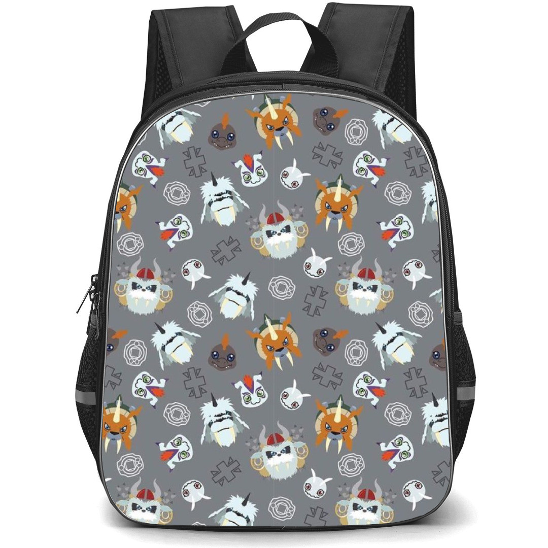 Digimon Backpack StudentPack - Monsters Pattern In Gray Background