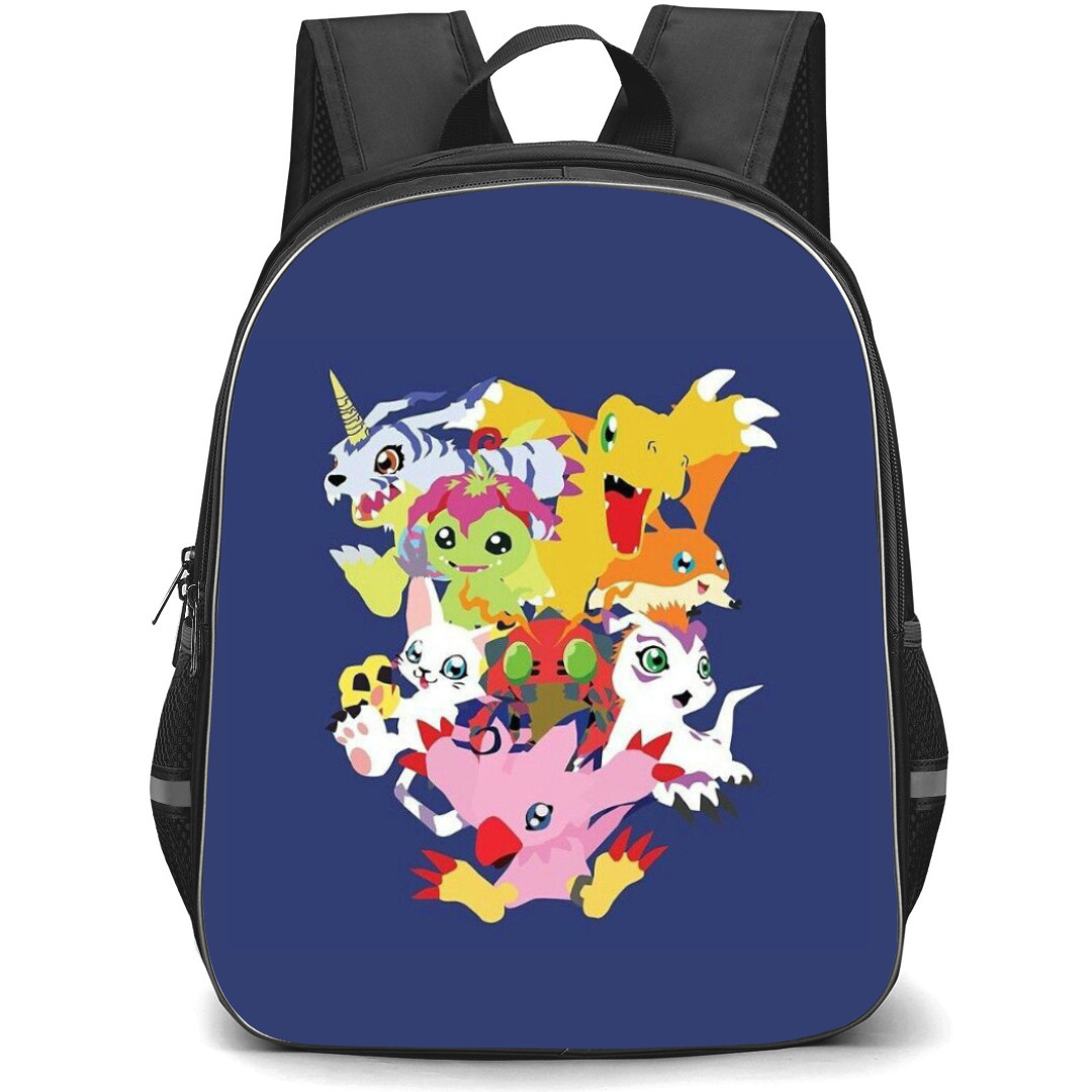 Digimon Backpack StudentPack - Monsters Vector Art In Indigo Background