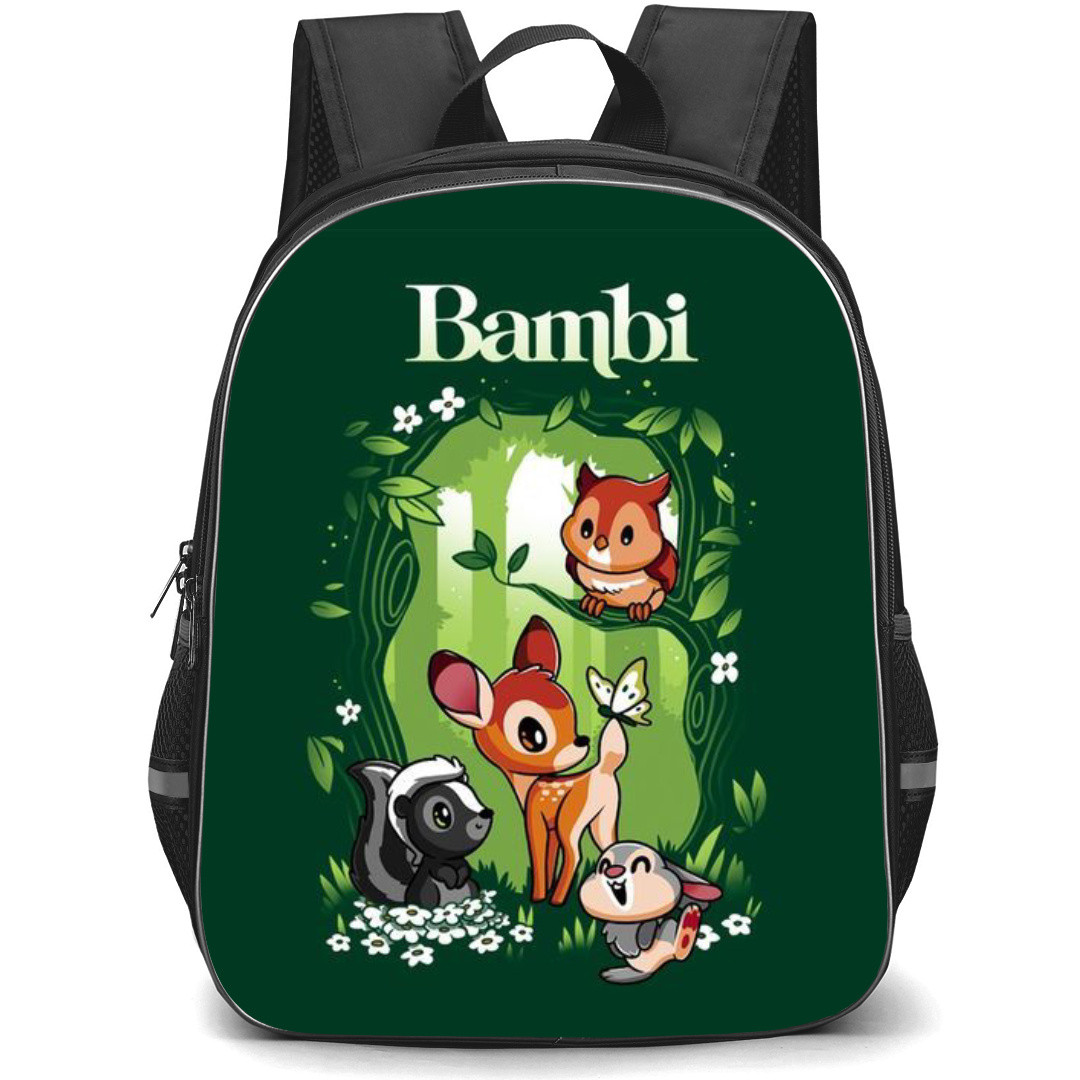 Bambi Backpack StudentPack - Bambi And Friends Cartoon Art On Green Background