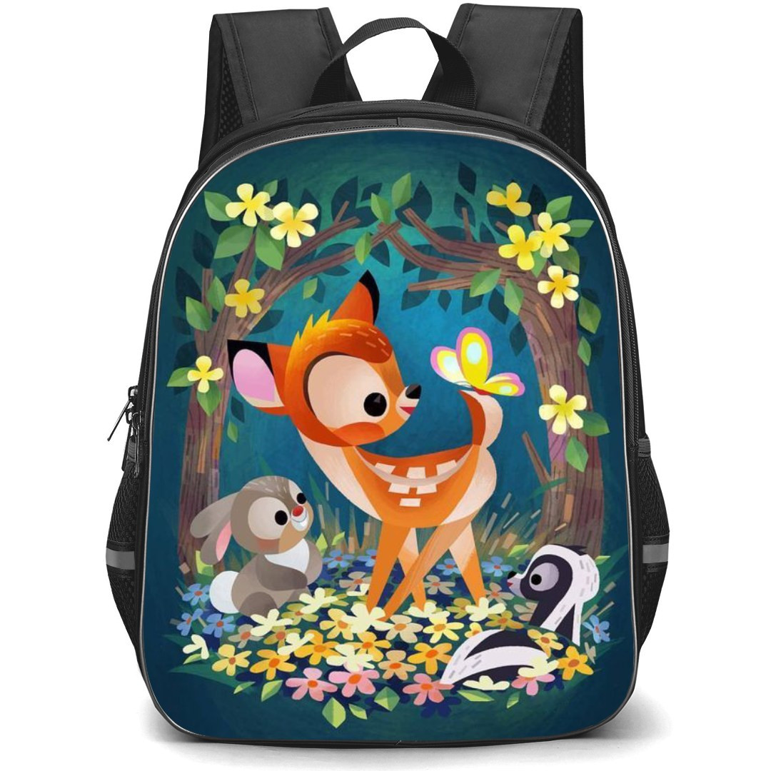 Bambi Backpack StudentPack - Bambi Thumper And Flower Art On Dark Blue Background