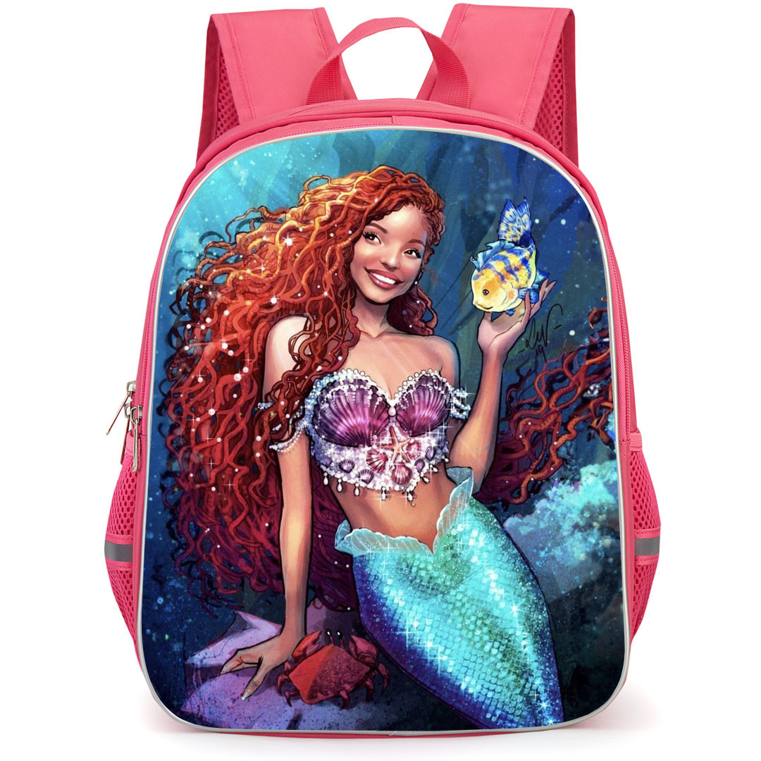 The Little Mermaid 2023 Ariel Backpack StudentPack - Ariel Smiling Holding Flounder Illustration