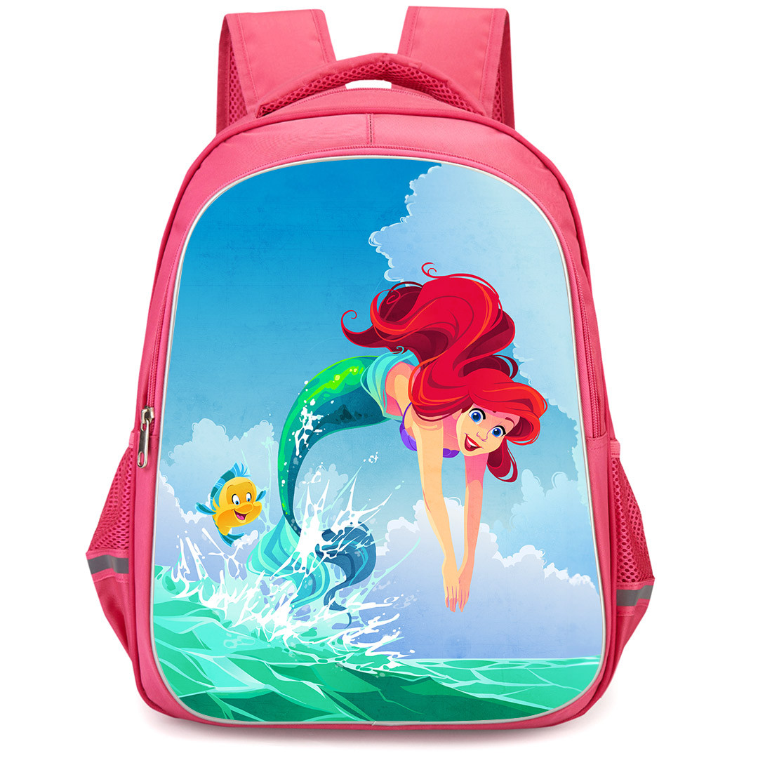 The Little Mermaid Ariel Backpack StudentPack - Ariel Diving With Flounder Cartoon Art