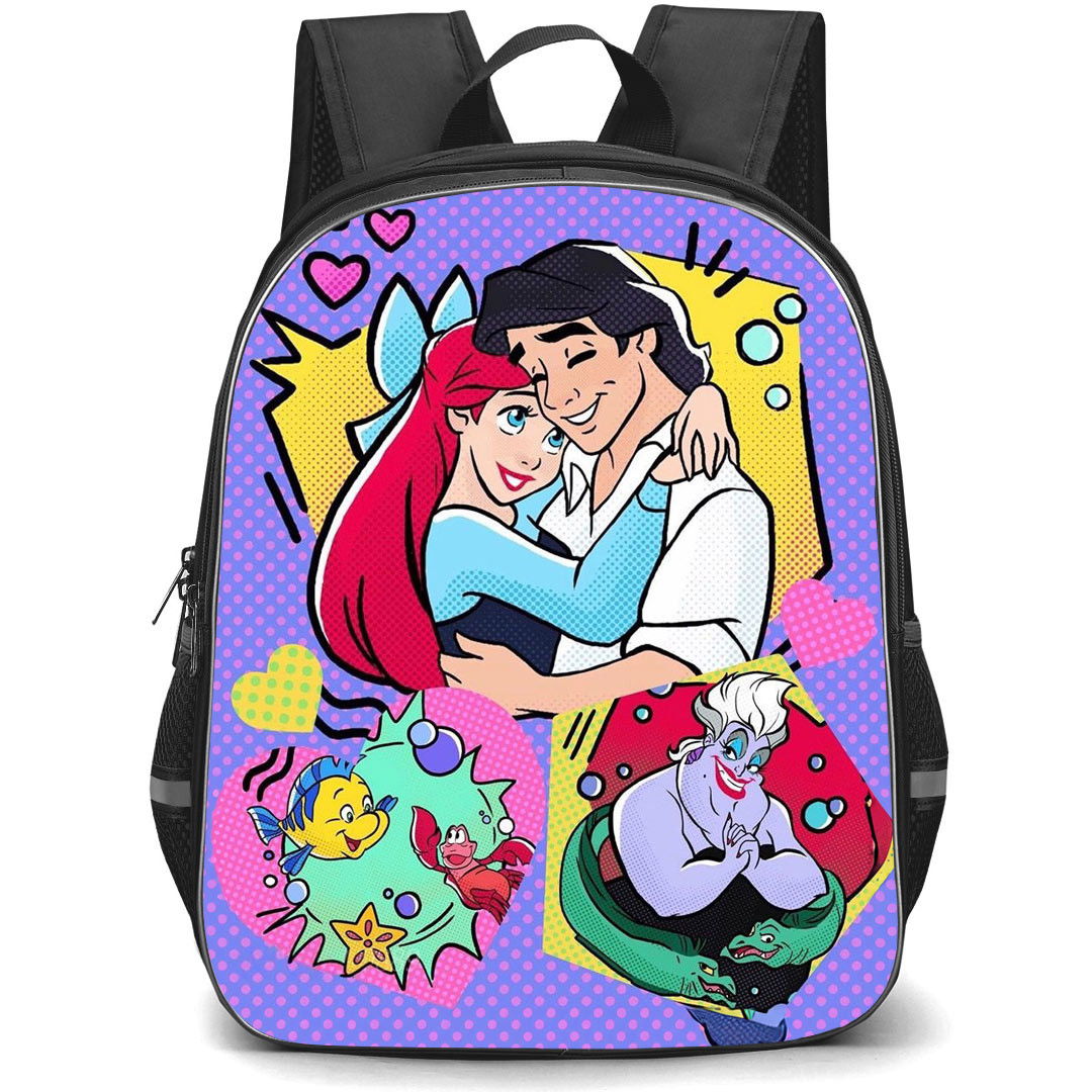 The Little Mermaid Ariel Backpack StudentPack - Ariel With Prince, Flounder, Sebastian And Ursula Pop Art