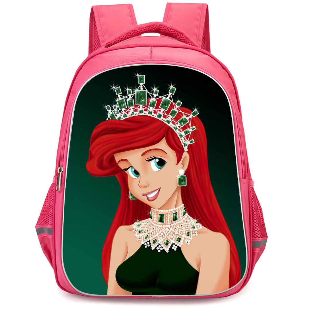 The Little Mermaid Ariel Backpack StudentPack - Ariel Smiling With Green Crown Cartoon Art